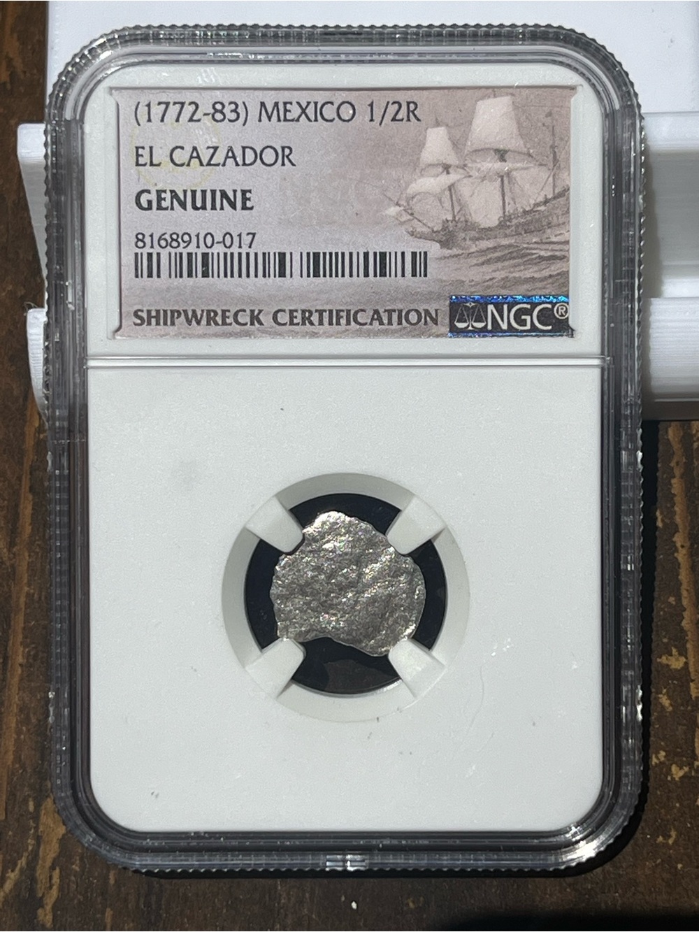 Shipwreck certification El Cazador Mexico 1/2R (1772-83)